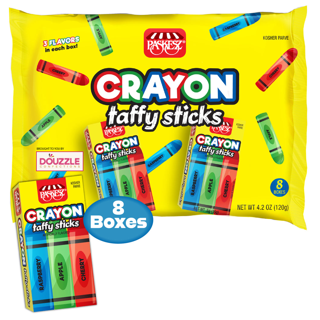 DOUzzle Back To School Edible Crayon Taffy Sticks Candy for Marines, School & Graduation (8 Count, 1 Pack) Individually Wrapped, Party Favor, Goodie Bag & Pinata Filler - Kosher Parve