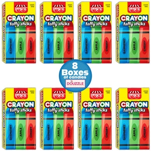 DOUzzle Back To School Edible Crayon Taffy Sticks Candy for Marines, School & Graduation (8 Count, 1 Pack) Individually Wrapped, Party Favor, Goodie Bag & Pinata Filler - Kosher Parve